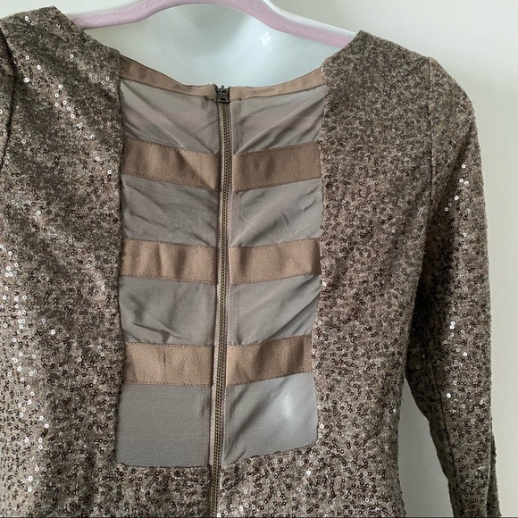 Alice and Olivia Chocolate Sequin Mesh Back Cocktail Dress - Picture 5 of 10
